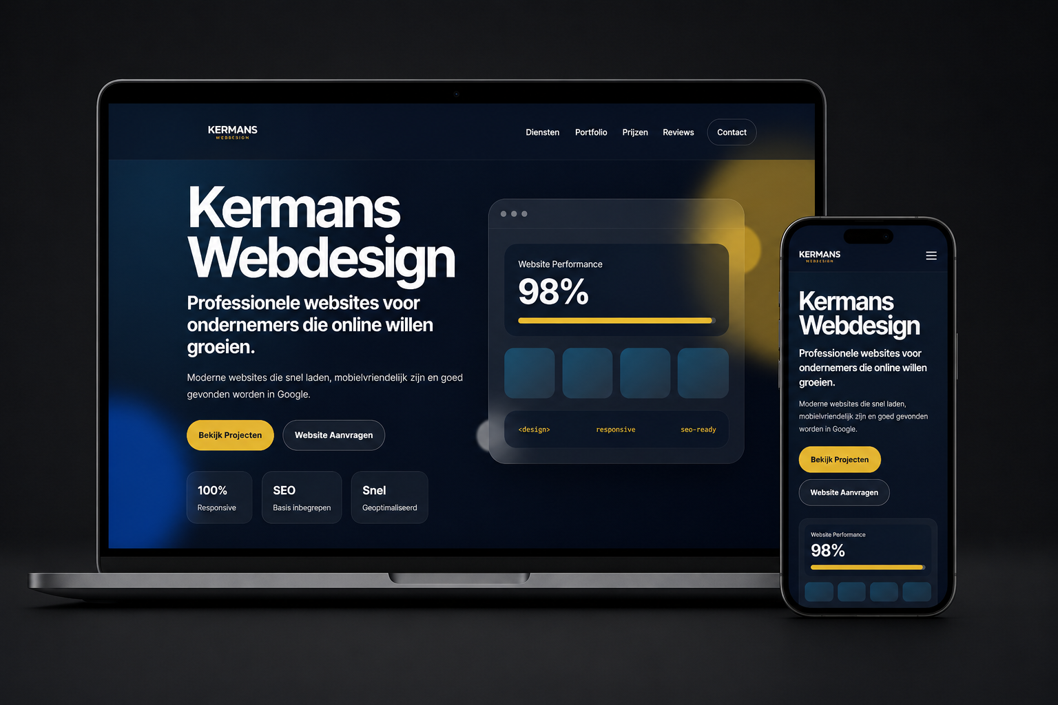Kermans Webdesign website voorbeeld op laptop en telefoon